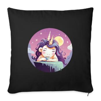 Moon tea unicorn in the evening - Sofa pillowcase 17,3'' x 17,3'' (45 x 45 cm) - black - Front
