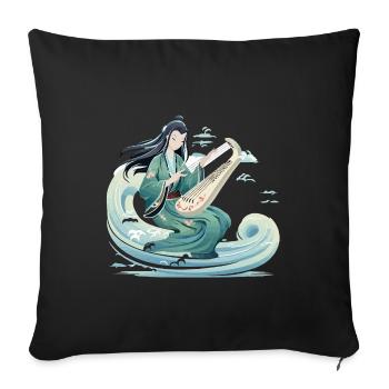 Guqin Master on Sea Wave - Sofa pillowcase 17,3'' x 17,3'' (45 x 45 cm) - black - Front