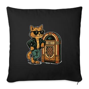 Rockabilly Jukebox Cool Cat Cadeau rétro des années 50 - Housse de coussin décorative 45 x 45 cm - noir - Devant