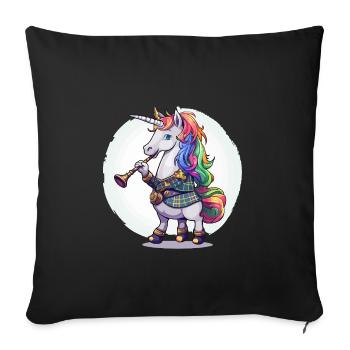 Buntes Einhorn mit Trompete - Sofakissenbezug 45 x 45 cm - Schwarz - Vorne