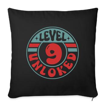 Niveau 9 débloqué – Conception d’anniversaire de joueur - Housse de coussin décorative 45 x 45 cm - noir - Devant