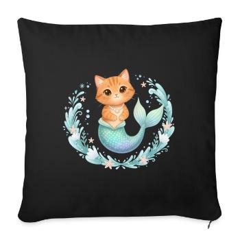 Kawaii Cats Mermaid – Cute Fantasy Design - Sofa pillowcase 17,3'' x 17,3'' (45 x 45 cm) - black - Front