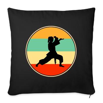 Joueuse vintage de karaté féminine arts martiaux rétro - Housse de coussin décorative 45 x 45 cm - noir - Devant