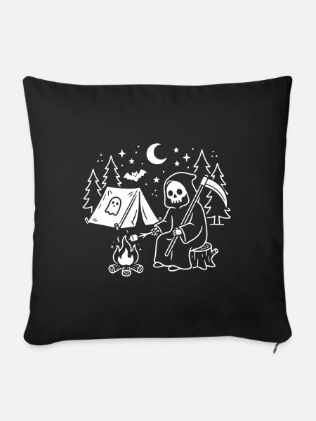 Nächtlicher Grim-Reaper am Lagerfeuer - Sofakissenbezug 45 x 45 cm - Schwarz