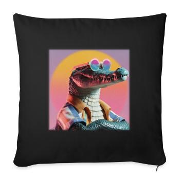 Crocodile rétro – Style hawaïen vintage cool - Housse de coussin décorative 45 x 45 cm - noir - Devant