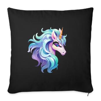 Portrait coloré de tête de licorne - Housse de coussin décorative 45 x 45 cm - noir - Devant