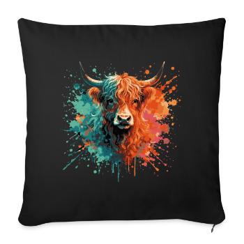 Highland Rind Aquarell – Color Splash Tierkunst - Sofakissenbezug 45 x 45 cm - Schwarz - Vorne