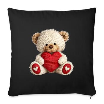 Cute crochet teddy bear with red heart - Sofa pillowcase 17,3'' x 17,3'' (45 x 45 cm) - black - Front