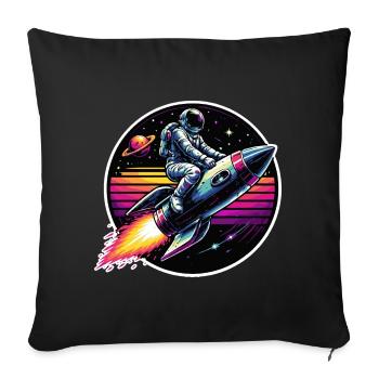 Astronaute sur fusée dans un coucher de soleil rétro - Housse de coussin décorative 45 x 45 cm - noir - Devant