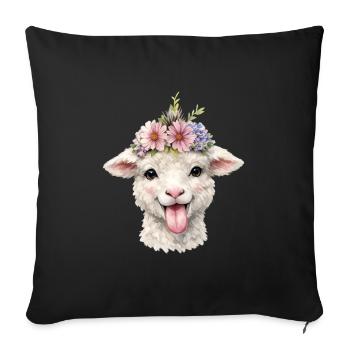 Sheep Flower Crown Cheerful - Sofa pillowcase 17,3'' x 17,3'' (45 x 45 cm) - black - Front