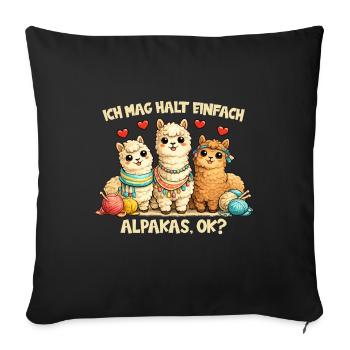 Alpacas comic motif with heart and funny saying - Sofa pillowcase 17,3'' x 17,3'' (45 x 45 cm) - black - Front