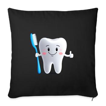 Smiling tooth with toothbrush - Sofa pillowcase 17,3'' x 17,3'' (45 x 45 cm) - black - Front