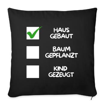 Maison construite (plantée dans un arbre, enfant engendré) blanche - Housse de coussin décorative 45 x 45 cm - noir - Devant