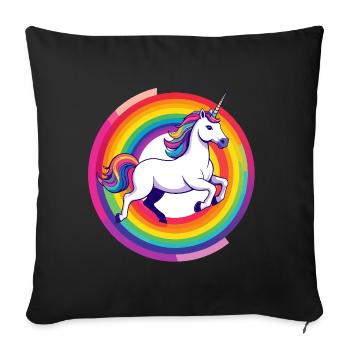 Rainbow Unicorn Unicorn Jumps Circle Motif - Sofa pillowcase 17,3'' x 17,3'' (45 x 45 cm) - black - Front