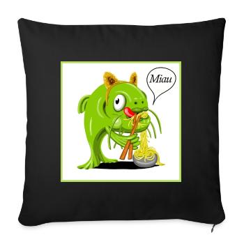 Poisson-chat déguisé en chat en train de sucer des nouilles - Housse de coussin décorative 45 x 45 cm - noir - Devant