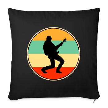 Guitariste rétro, star du rock au coucher de soleil, silhouette - Housse de coussin décorative 45 x 45 cm - noir - Devant