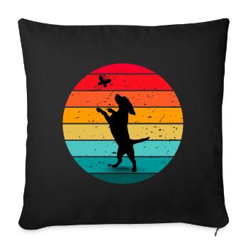 Coucher de soleil rétro de la forêt de papillons de chien - Housse de coussin décorative 45 x 45 cm - noir - Devant