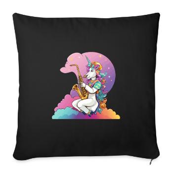 Saxophone Unicorn dans l’Arc-en-ciel - Housse de coussin décorative 45 x 45 cm - noir - Devant
