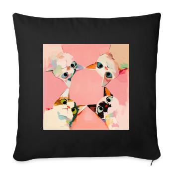 Four cats in a circle | Pastel Kawaii Motif - Sofa pillowcase 17,3'' x 17,3'' (45 x 45 cm) - black - Front