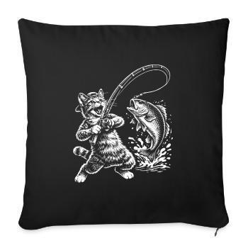 Funny Cat Fish Fishing Angler - Sofa pillowcase 17,3'' x 17,3'' (45 x 45 cm) - black - Front
