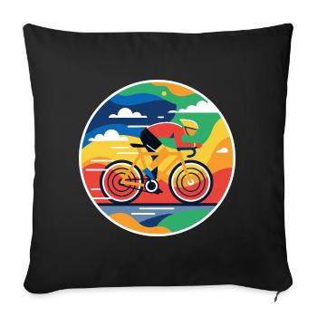 Image circulaire colorée de cycliste - Housse de coussin décorative 45 x 45 cm - noir - Devant
