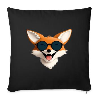 Renard joyeux avec des lunettes de soleil - Housse de coussin décorative 45 x 45 cm - noir - Devant