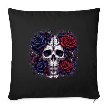 Gothic skull with roses - Sofa pillowcase 17,3'' x 17,3'' (45 x 45 cm) - black - Front