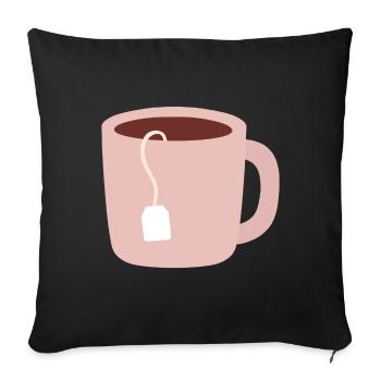 Pastel Pink Tea Mug Illustration - Sofa pillowcase 17,3'' x 17,3'' (45 x 45 cm) - black - Front
