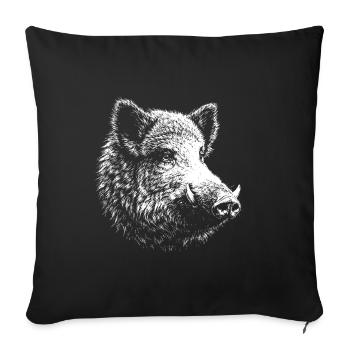 Boar – graphic in white pencil on black background - Sofa pillowcase 17,3'' x 17,3'' (45 x 45 cm) - black - Front