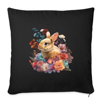 Fleurs de lapins florales - Housse de coussin décorative 45 x 45 cm - noir - Devant