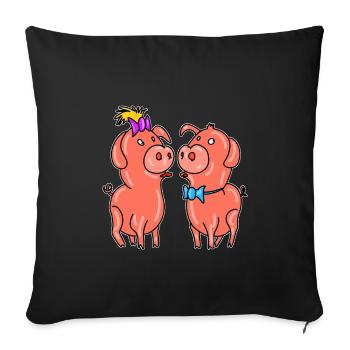 Charme Pig Couple – Dessin animé amour et romance - Housse de coussin décorative 45 x 45 cm - noir - Devant