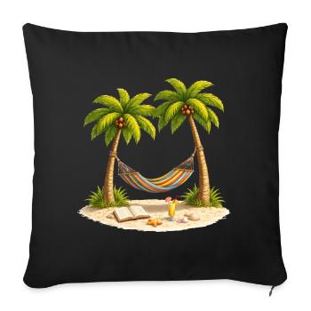 Hamac entre les palmiers sur la plage - Housse de coussin décorative 45 x 45 cm - noir - Devant