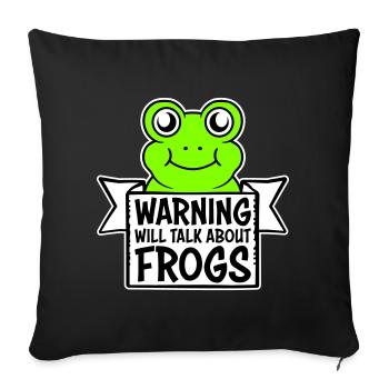 Avertissement : parlera des grenouilles, grenouille, animal drôle. - Housse de coussin décorative 45 x 45 cm - noir - Devant