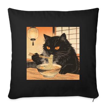 Cute Cat Ramen Noodles Japan Wave Gift Retra - Sofa pillowcase 17,3'' x 17,3'' (45 x 45 cm) - black - Front