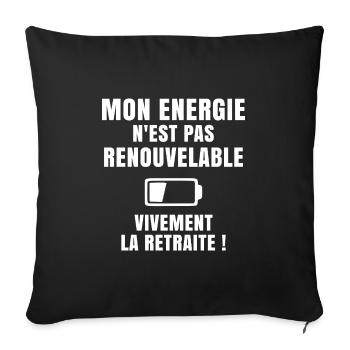 Batterie HS, Vivement la Retraite (texte blanc) - Housse de coussin décorative 45 x 45 cm - noir - Devant