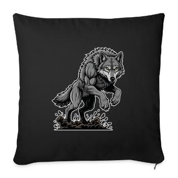 Werwolf Mighty Racing Maskottchen Wolf - Sofakissenbezug 45 x 45 cm - Schwarz - Vorne