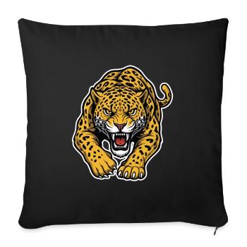 Léopard Jaguar Attaque Sauvage Mascotte Prédateur - Housse de coussin décorative 45 x 45 cm - noir - Devant