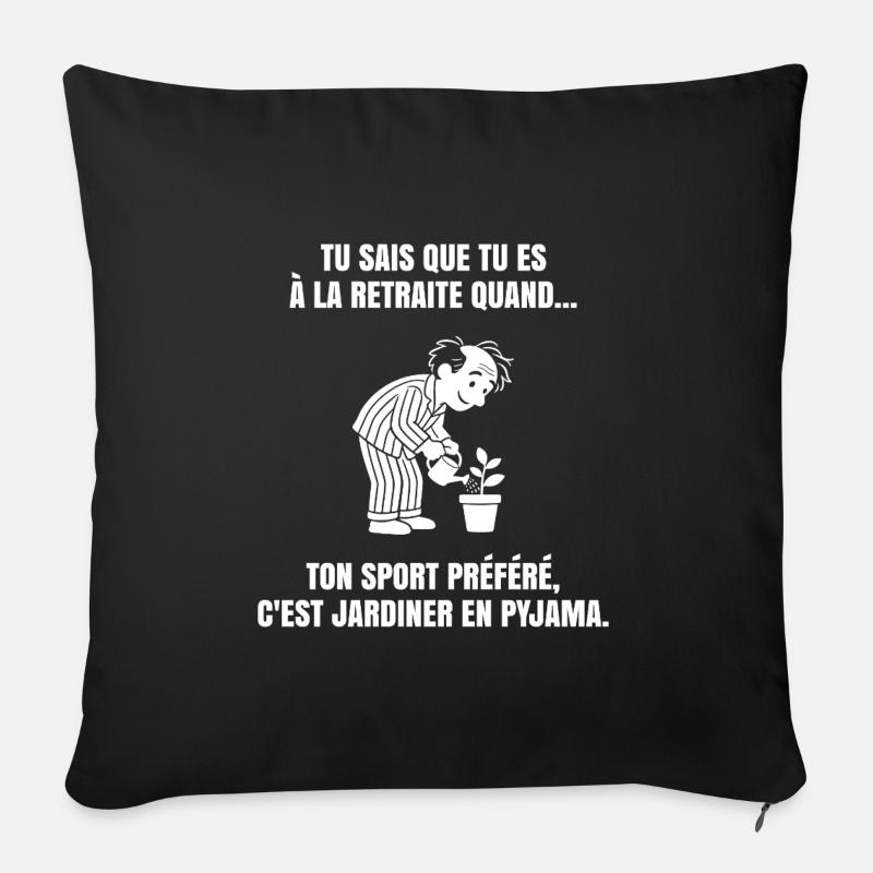 Ma Retraite dans le Jardin (texte blanc) - Housse de coussin décorative 45 x 45 cm - noir