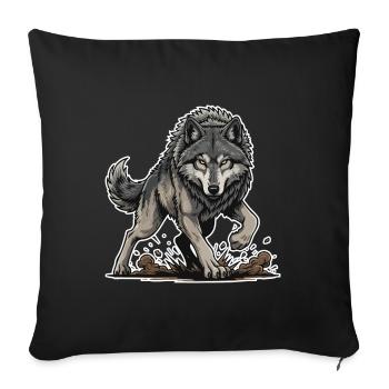 Loup Gris Sauvage Marche Mascotte Wolf Alpha - Housse de coussin décorative 45 x 45 cm - noir - Devant
