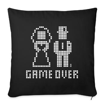 Game Over (Mariage, enterrement de vie de garçon, mariée et marié, Pixel / W) - Housse de coussin décorative 45 x 45 cm - noir - Devant