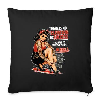 Imprimé rétro Pin-Up : succès en talons et tatouages - Housse de coussin décorative 45 x 45 cm - noir - Devant