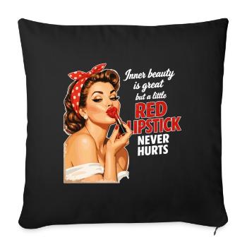 Pin-Up Girl Retro Design: Roter Lippenstift - Sofakissenbezug 45 x 45 cm - Schwarz - Vorne