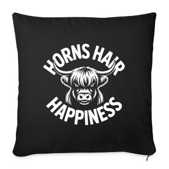 Cornes, Cheveux, Bonheur, Highlands, - Housse de coussin décorative 45 x 45 cm - noir - Devant