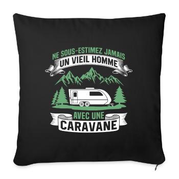 un vieil homme avec une caravane  - Housse de coussin décorative 45 x 45 cm - noir - Devant