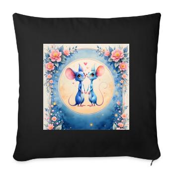 Blue mice in love - Sofa pillowcase 17,3'' x 17,3'' (45 x 45 cm) - black - Front
