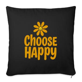 Choisissez la positivité florale souriante et heureuse - Housse de coussin décorative 45 x 45 cm - noir - Devant