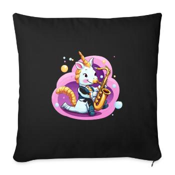 Saxophone licorne dans un tourbillon rose - Housse de coussin décorative 45 x 45 cm - noir - Devant