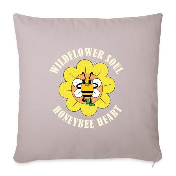 Cœur d’abeille âme de fleurs sauvages – Nature rétro - Housse de coussin décorative 45 x 45 cm - taupe clair - Devant