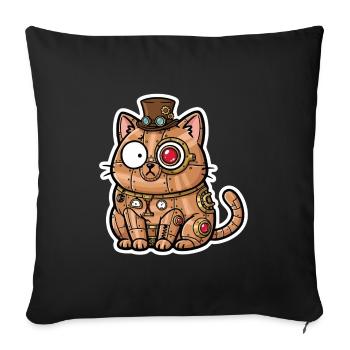 Chat Automate Steampunk Cuivre et Engrenages - Housse de coussin décorative 45 x 45 cm - noir - Devant