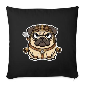 Pug Dog Steampunk Steam Booster - Sofa pillowcase 17,3'' x 17,3'' (45 x 45 cm) - black - Front